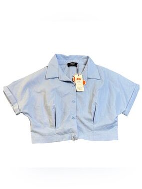 Cider Cropped Button Down Shirt Women’s L Blue NWT Y2K Preppy Top Fits S/M